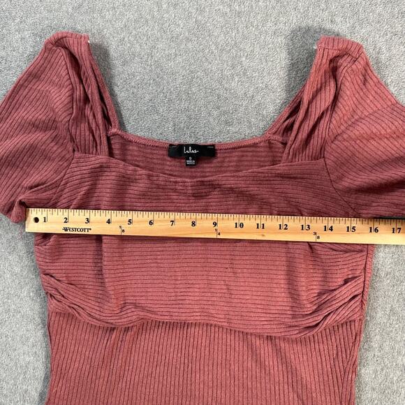 Lulus Quintessential Muse Mauve Ribbed Short Sleeve Top Women's Small - Picture 6 of 8